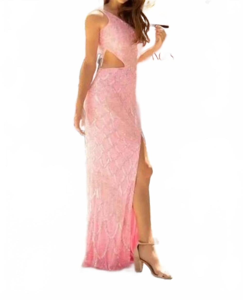 NEW PRIMAVERA aquata one-shoulder long fitted sequin formal prom dress in pink
